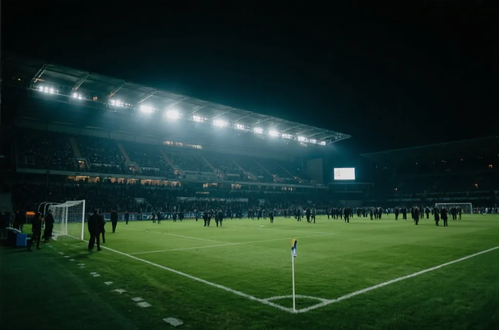夜晚球场灯光下的北美世界杯氛围与球迷看台