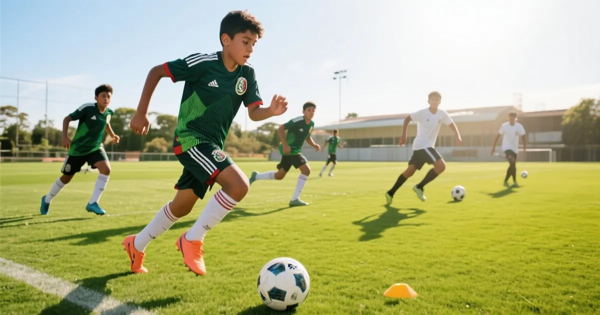 足球运动员在训练场专注训练