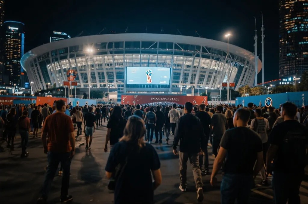 世界杯比赛日的北美城市街景与球场夜景